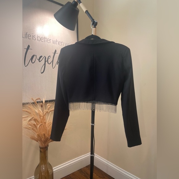Zara Rhinestone Shiny Black Mini Blazer Jacket Top - Picture 4 of 11